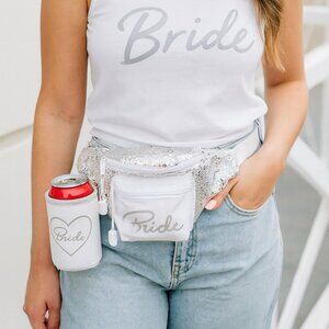 NWT Tipsy Elves White Sequin Bride Fanny Pack with Drink Holder